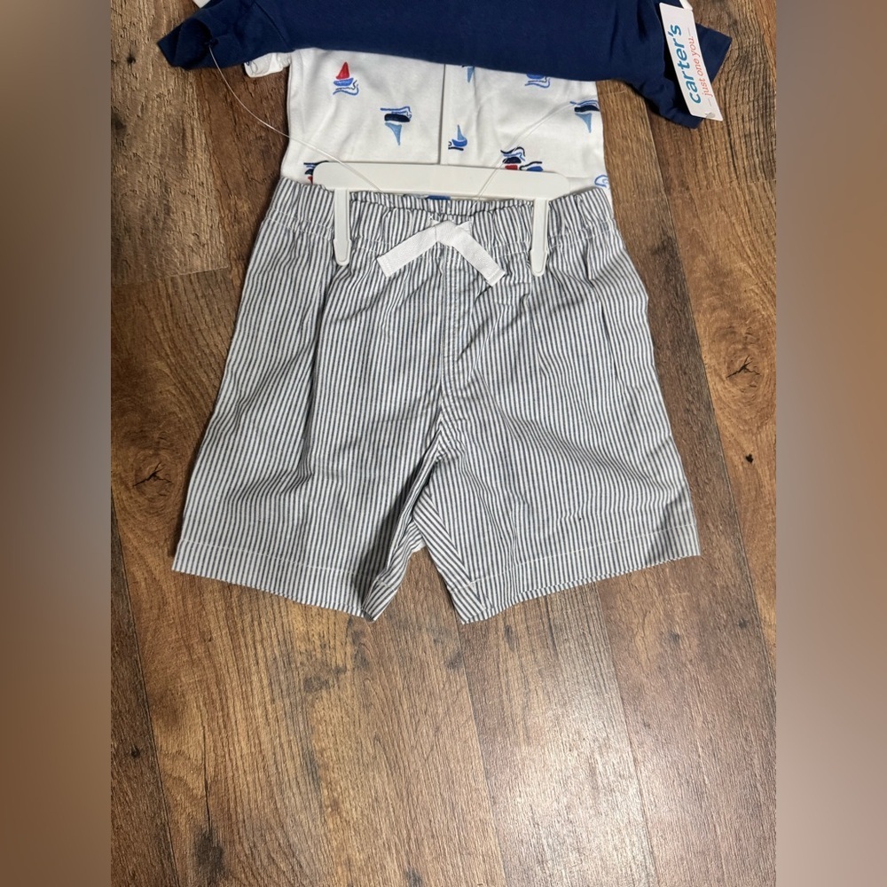 Carter’s Baby 3-Piece Set Bodysuit, Tee & Shorts, Blue,Size 24 Months, NWT - Picture 4 of 7